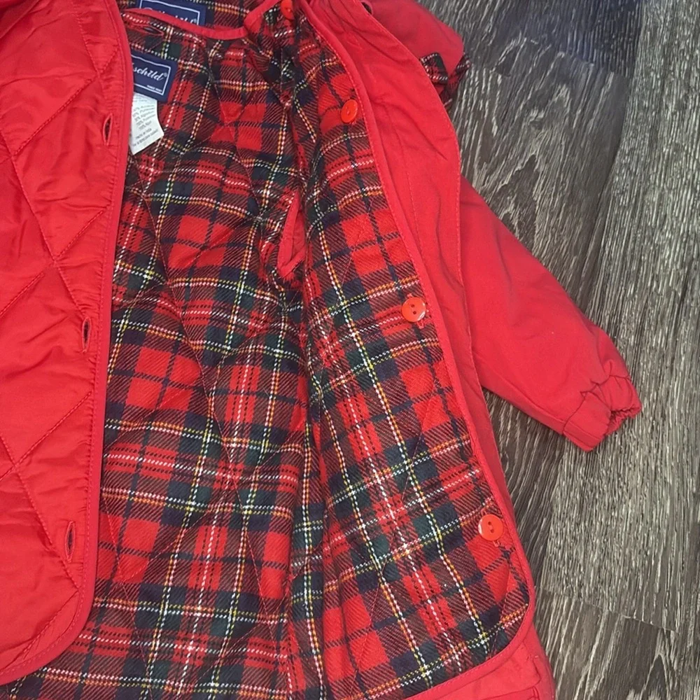 ROTHSCHILD Red & Plaid Kids Hooded Coat w/button-in removable Lining/Hood Sz 24M